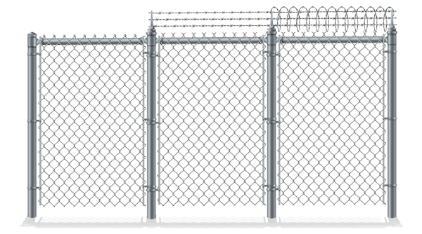 Chain link fence with barbed wire and razor ribbon for commercial use
