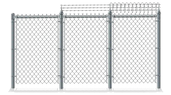 Chain link fence with barbed wire and razor ribbon for commercial use