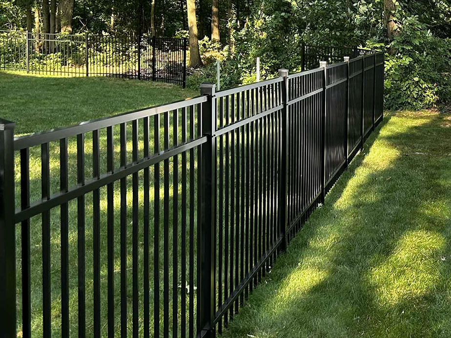 Black aluminum fence installation
